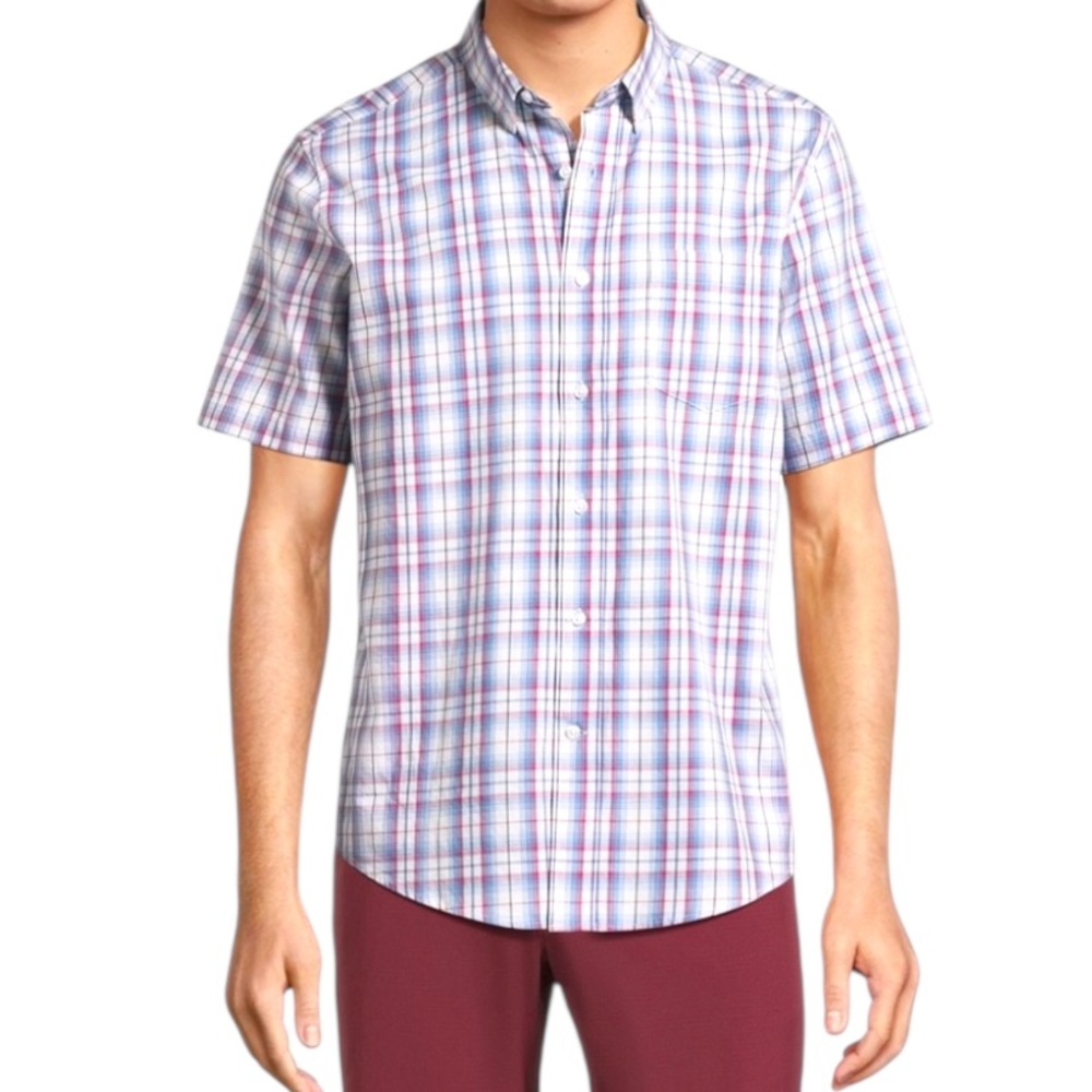 George Men's Blue, Pink and White Plaid Button Down Shirt